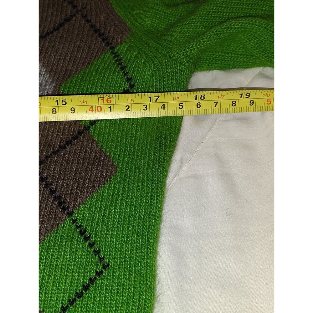 ​VTG J.Crew Holiday 2006 Argyle V-Neck Sweater Lime Green Merino Wool Blend M - Picture 8 of 12